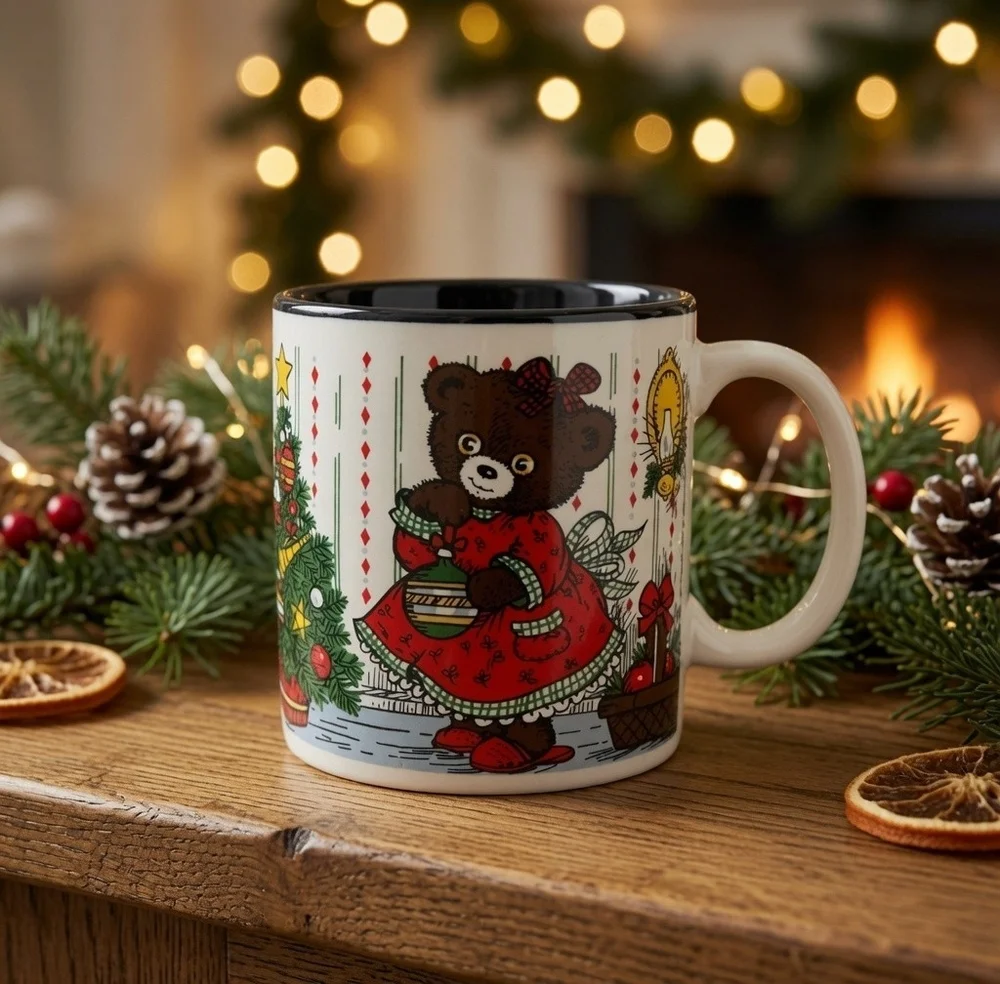 Vintage 1980 Potpourri Press Teddy Bear Christmas Mug 3.5